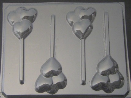 907 Triple Heart Chocolate or Hard Candy Lollipop Mold